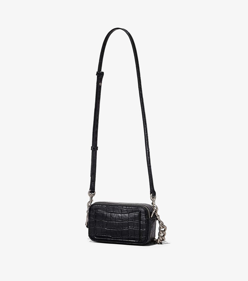 Torba Crossbody Damskie Marc Jacobs Croc-Embossed Snapshot Czarne | 24YHDSCQX