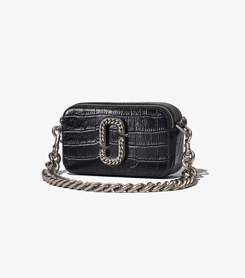 Torba Crossbody Damskie Marc Jacobs Croc-Embossed Snapshot Czarne | 24YHDSCQX