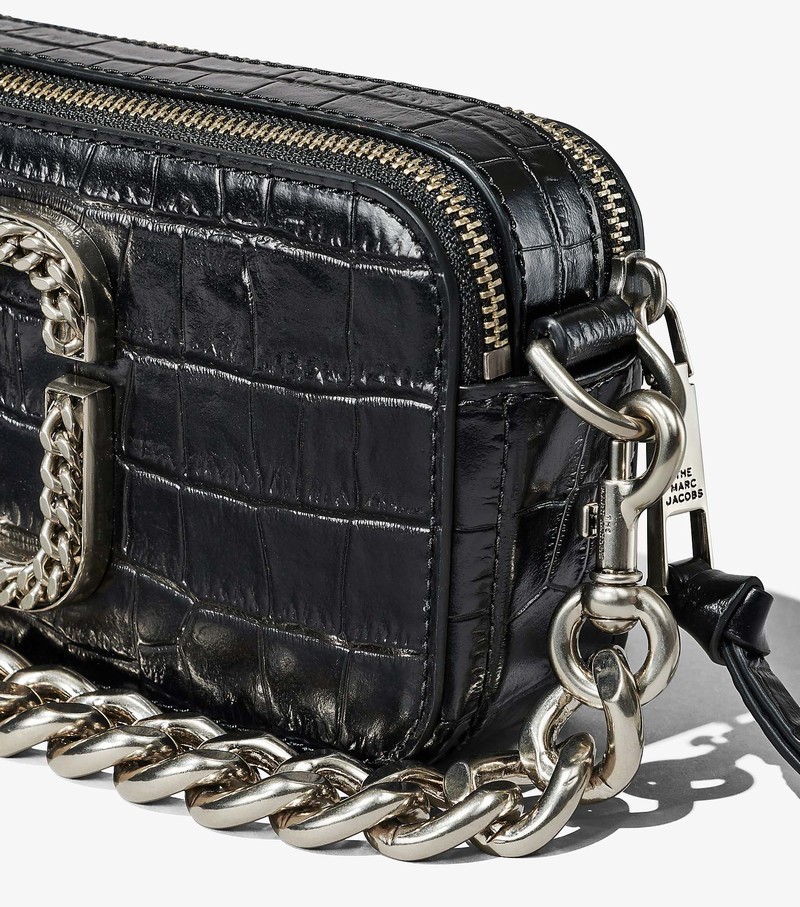 Torba Crossbody Damskie Marc Jacobs Croc-Embossed Snapshot Czarne | 24YHDSCQX