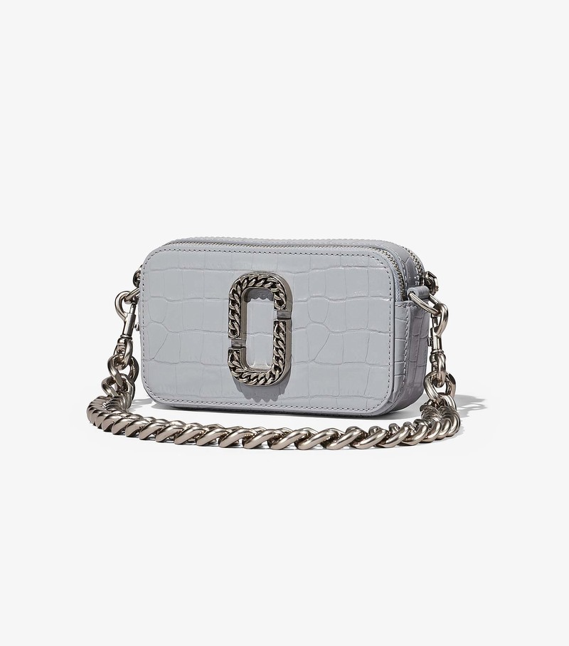 Torba Crossbody Damskie Marc Jacobs Croc-Embossed Snapshot Szare | 46HLZMYKA