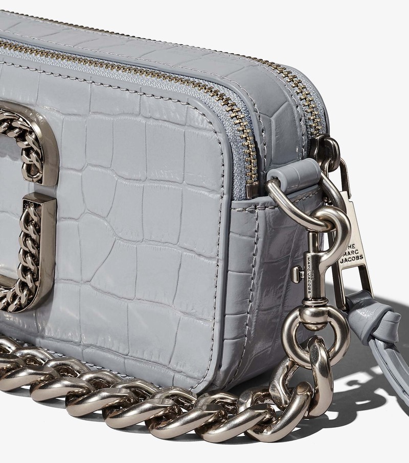 Torba Crossbody Damskie Marc Jacobs Croc-Embossed Snapshot Szare | 46HLZMYKA