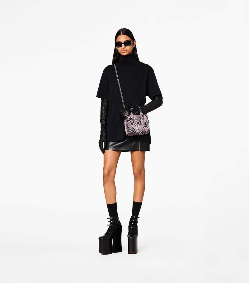 Torba Crossbody Damskie Marc Jacobs Snake-Embossed Micro Różowe Czarne | 08TPJGCSR