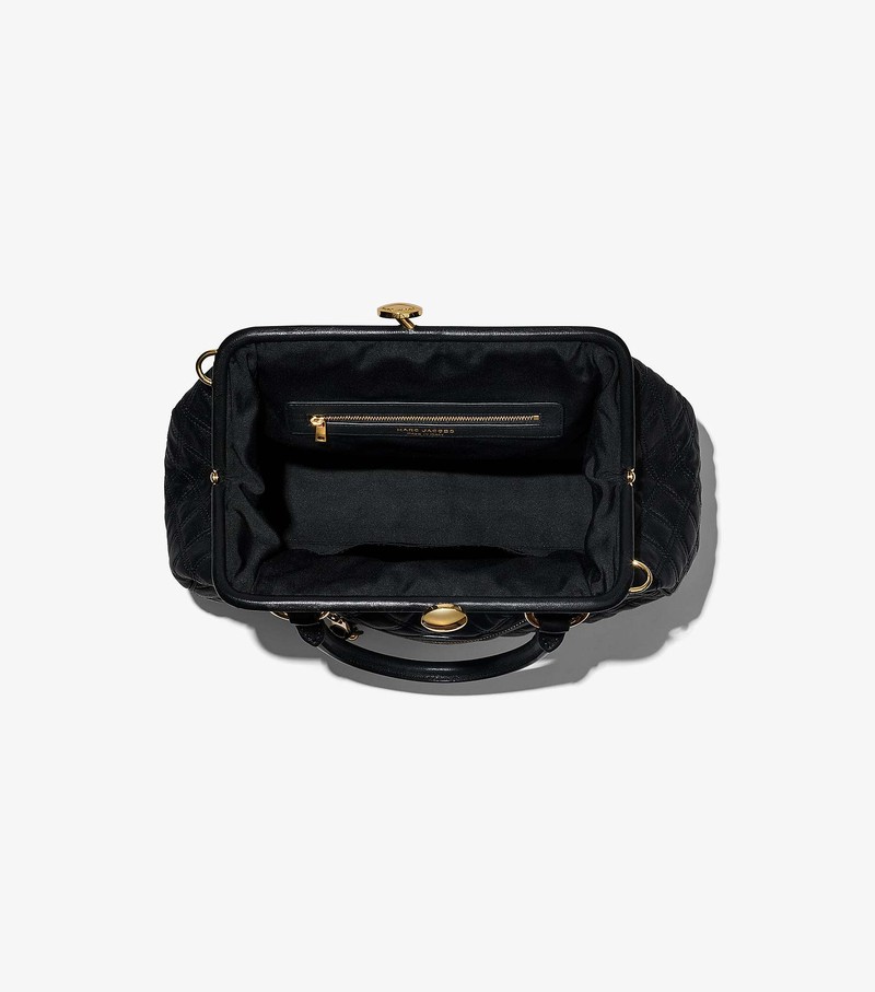 Torba Satchel Damskie Marc Jacobs Re-Edition Pikowana Skórzane Stam Czarne | 18ASFMDOH