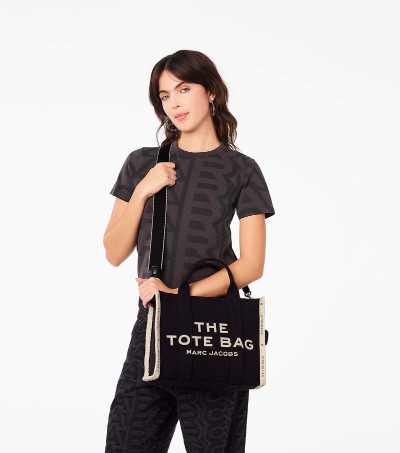 Torby Tote Damskie Marc Jacobs Jacquard Medium Czarne | 32YONPVQT