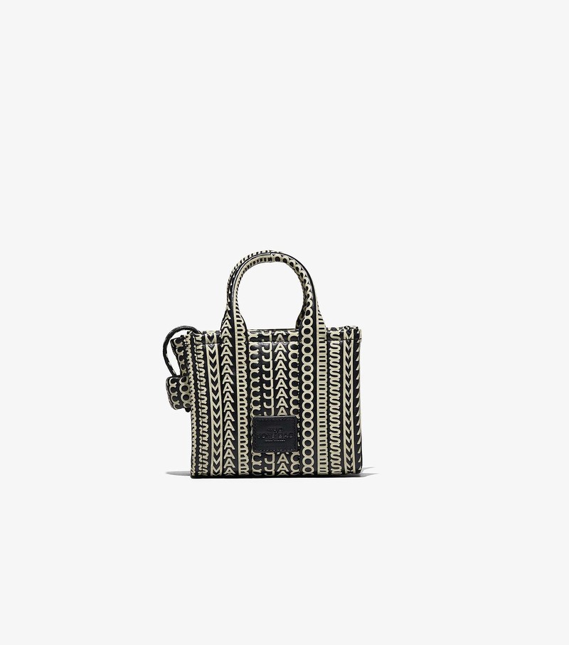 Torby Tote Damskie Marc Jacobs Monogram Skórzane Micro Czarne Białe | 28HUDKTRO