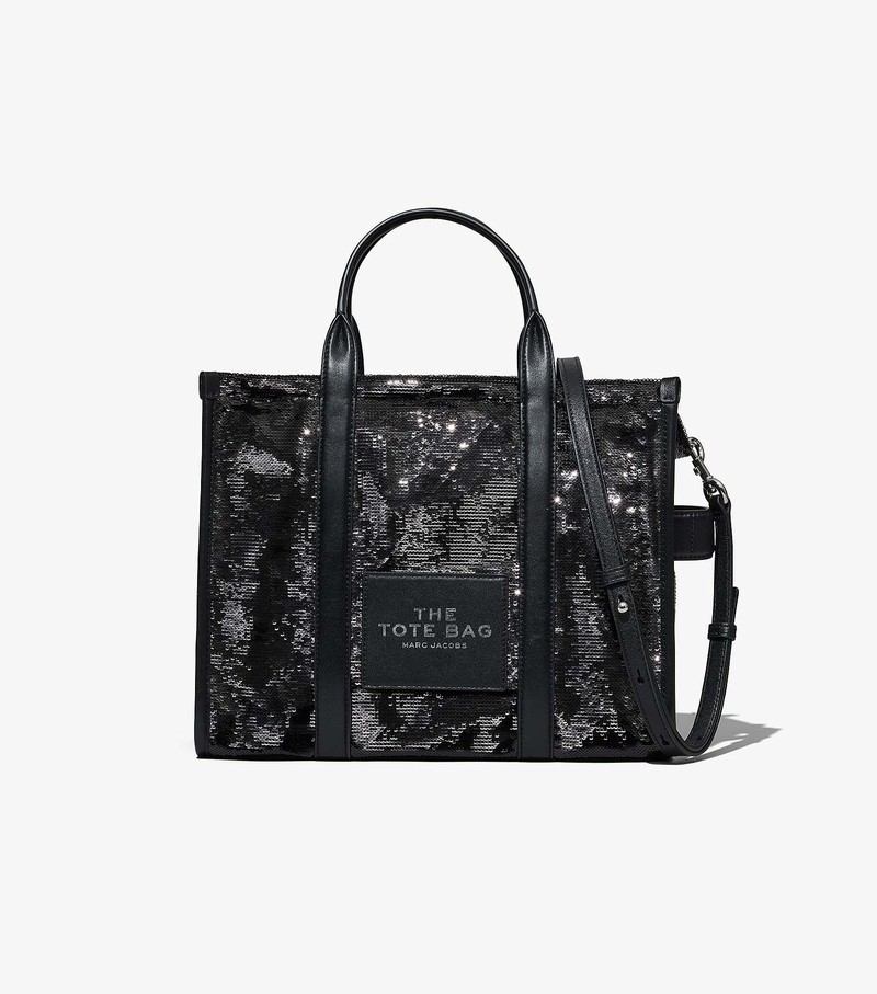 Torby Tote Damskie Marc Jacobs Sequin Medium Czarne | 98CUAYTXD