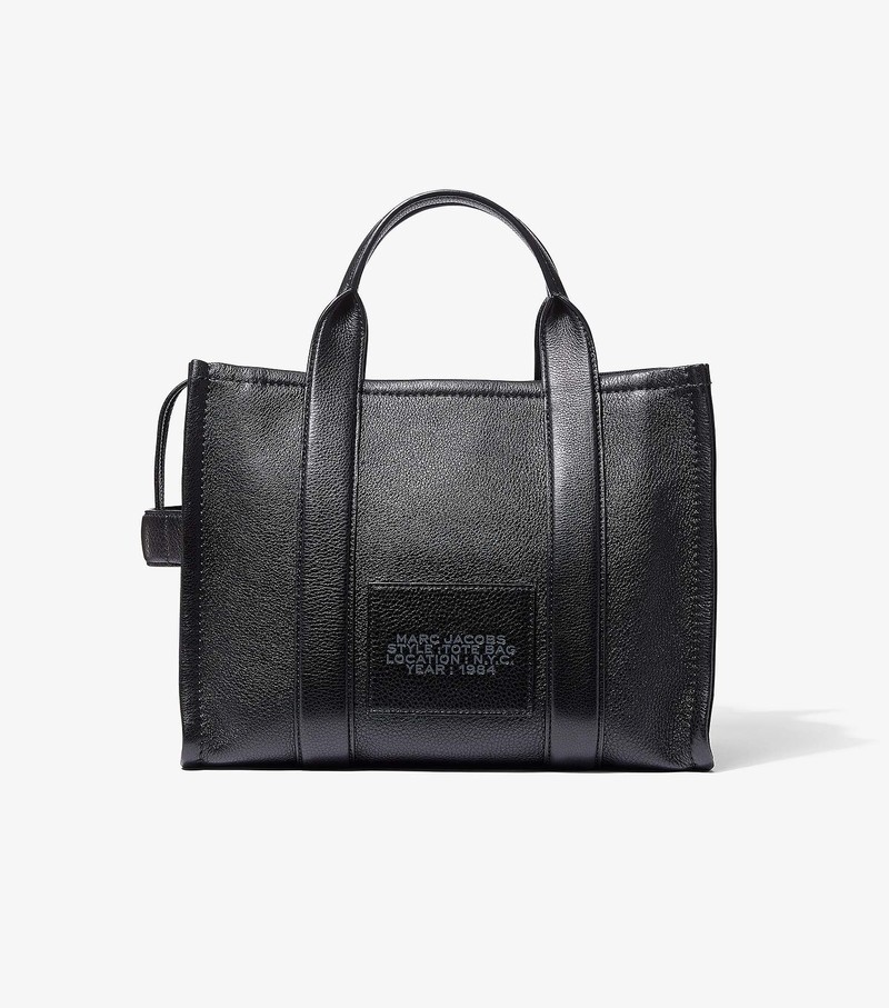 Torby Tote Damskie Marc Jacobs Skórzane Medium Czarne | 01XHYOMTL