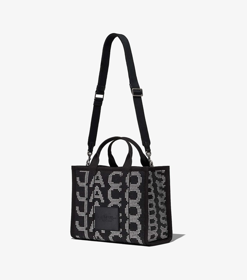 Torby Tote Damskie Marc Jacobs Studded Monogram Medium Czarne Białe | 79QIDFUVN