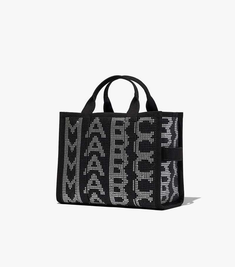 Torby Tote Damskie Marc Jacobs Studded Monogram Medium Czarne Białe | 79QIDFUVN