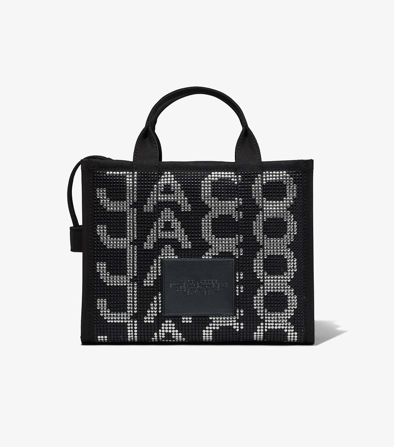 Torby Tote Damskie Marc Jacobs Studded Monogram Medium Czarne Białe | 79QIDFUVN