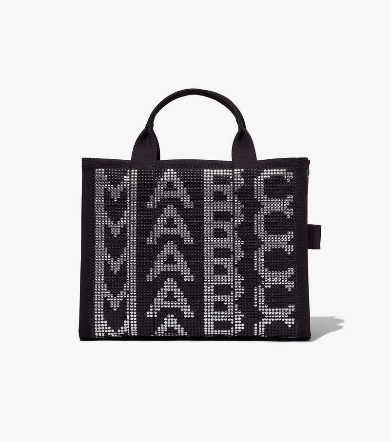 Torby Tote Damskie Marc Jacobs Studded Monogram Medium Czarne Białe | 79QIDFUVN