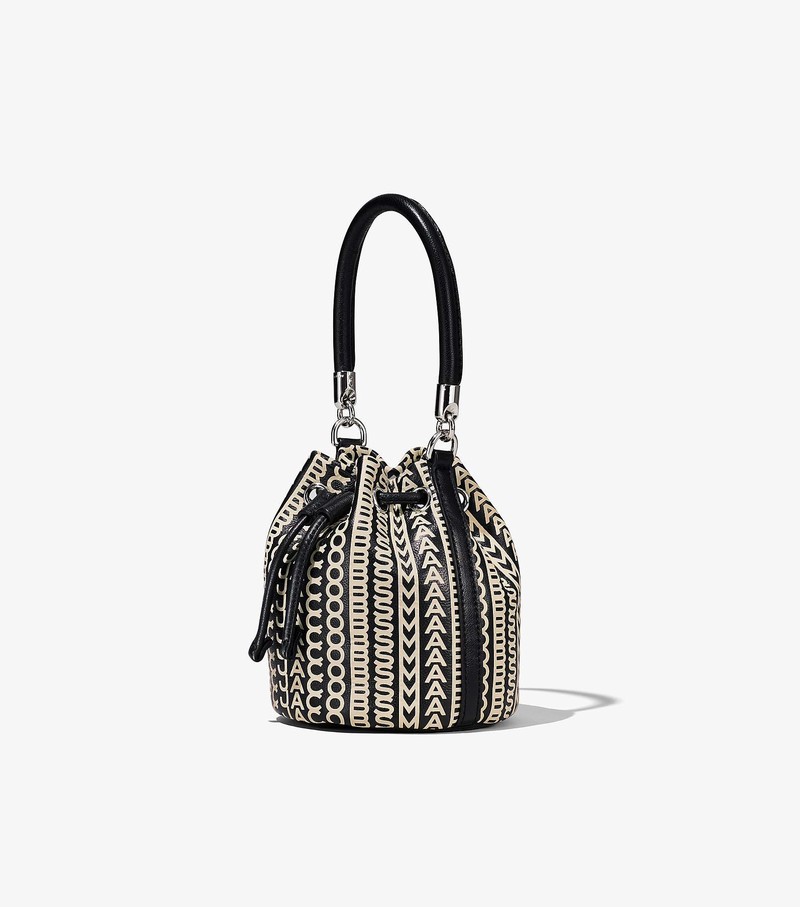 Torebka Bucket Bag Damskie Marc Jacobs Monogram Skórzane Micro Czarne Białe | 91MNTCYRS