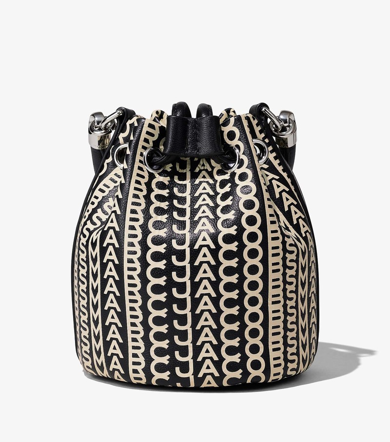 Torebka Bucket Bag Damskie Marc Jacobs Monogram Skórzane Micro Czarne Białe | 91MNTCYRS