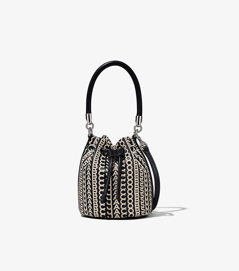 Torebka Bucket Bag Damskie Marc Jacobs Monogram Skórzane Micro Czarne Białe | 91MNTCYRS