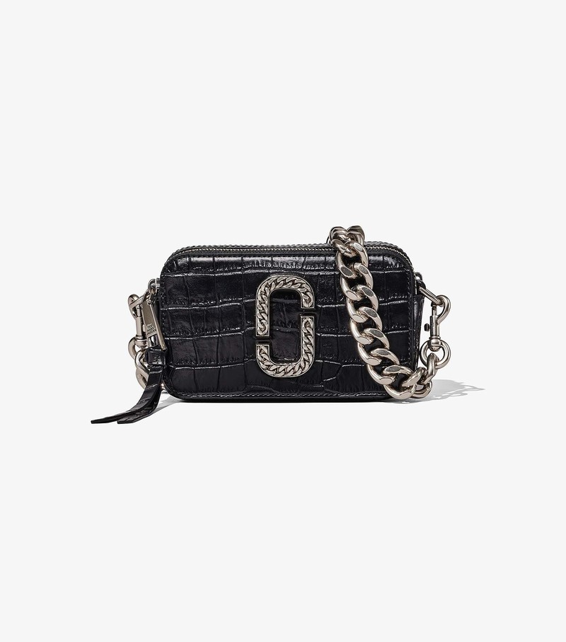 Torebki Małe Damskie Marc Jacobs Croc-Embossed Snapshot Czarne | 92OWJLDYK