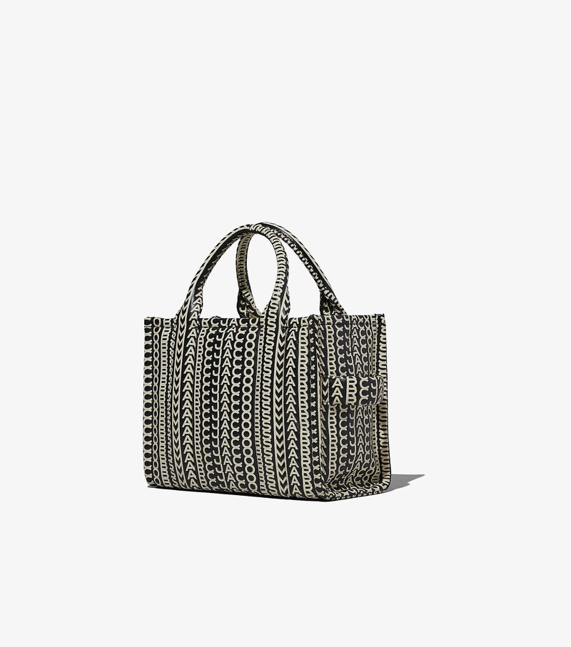 Torebki Małe Damskie Marc Jacobs Monogram Skórzane Tote Czarne Białe | 69KENCGPY