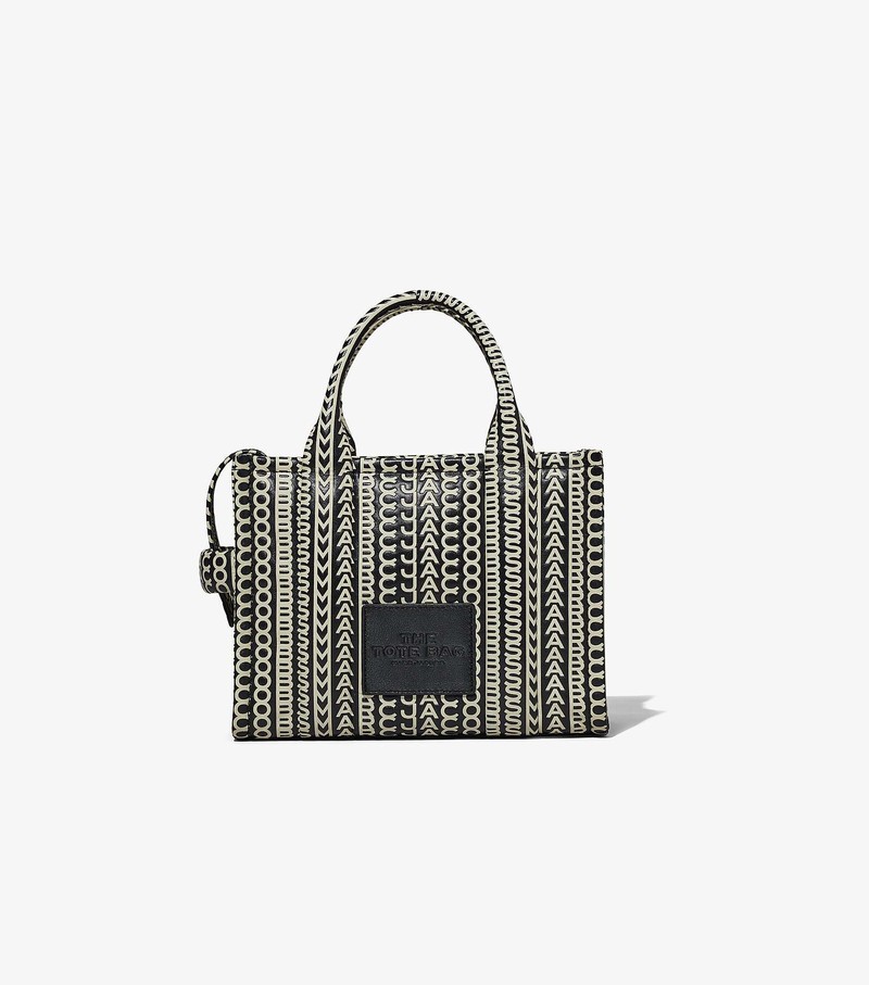 Torebki Małe Damskie Marc Jacobs Monogram Skórzane Tote Czarne Białe | 69KENCGPY