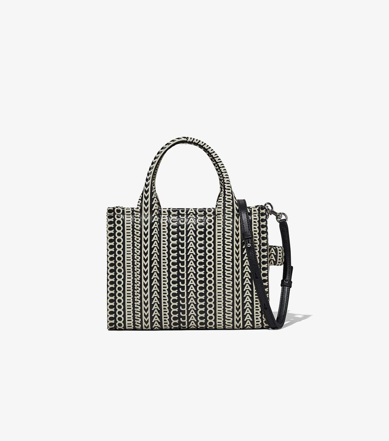 Torebki Małe Damskie Marc Jacobs Monogram Skórzane Tote Czarne Białe | 69KENCGPY