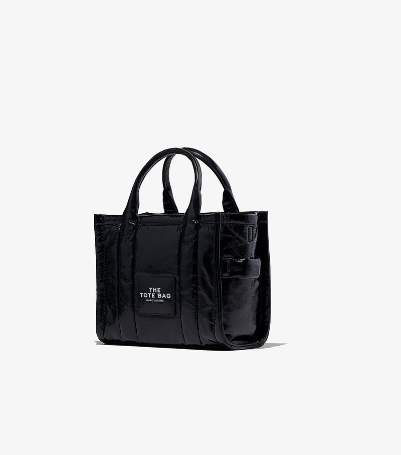 Torebki Małe Damskie Marc Jacobs Shiny Crinkle Tote Czarne | 06RQNMOHS