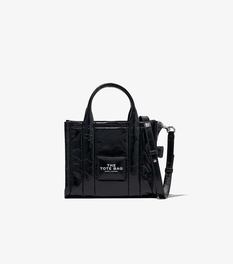 Torebki Małe Damskie Marc Jacobs Shiny Crinkle Tote Czarne | 06RQNMOHS