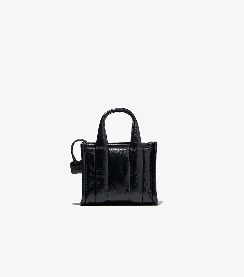 Torebki Małe Damskie Marc Jacobs Shiny Crinkle Micro Tote Czarne | 92YJALPDI