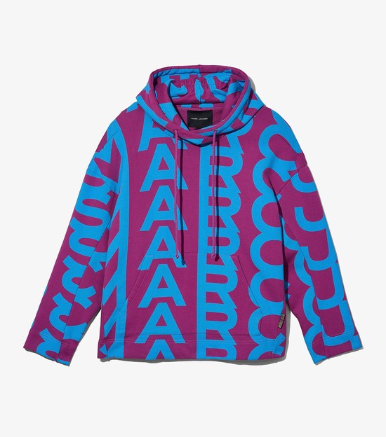 Bluzy Z Kapturem Damskie Marc Jacobs Monogram Oversized Fioletowe Niebieskie | 17NFMOUXC