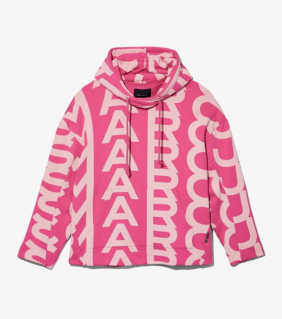 Bluzy Z Kapturem Damskie Marc Jacobs Monogram Oversized Różowe Białe | 84OTGXBIP