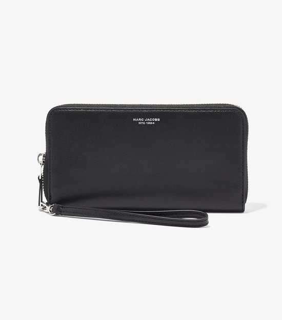 Duże Portfele Damskie Marc Jacobs Slim 84 Continental Wristlet Czarne | 72BMAJOYG