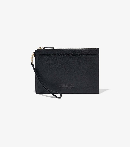 Małe Portfele Damskie Marc Jacobs Skórzane Small Wristlet Czarne | 09BYRONWV