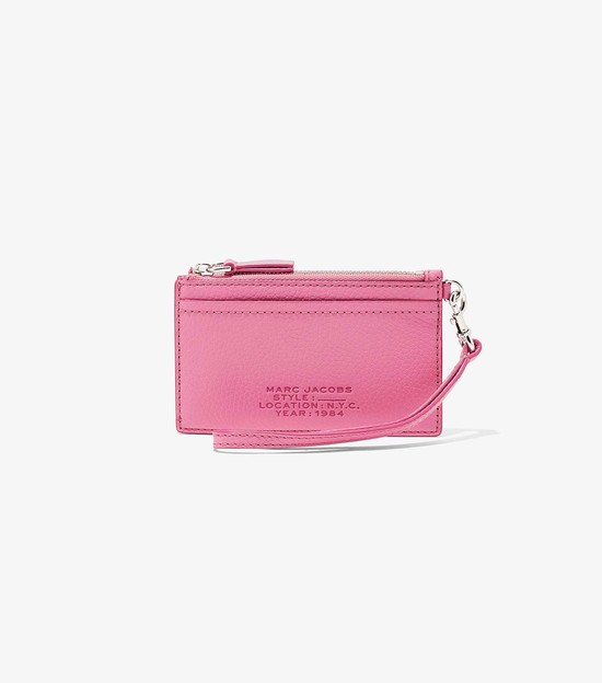 Małe Portfele Damskie Marc Jacobs Skórzane Top Zip Wristlet Różowe | 13WIAVHDN