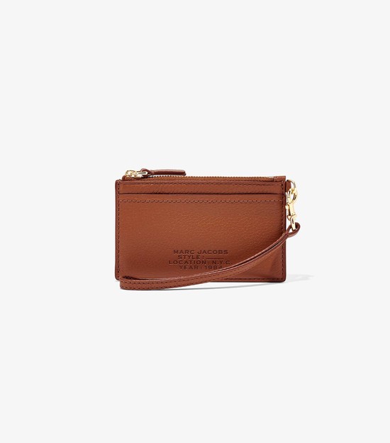 Małe Portfele Damskie Marc Jacobs Skórzane Top Zip Wristlet Brązowe | 65ZNVATFW