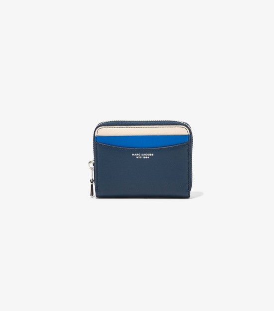 Małe Portfele Damskie Marc Jacobs Slim 84 Colorblock Zip Around Niebieskie | 60FQBDNCZ