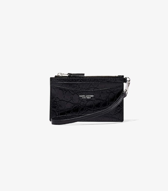 Małe Portfele Damskie Marc Jacobs Slim 84 Croc-Embossed Top Zip Wristlet Czarne | 64AMLQTCW