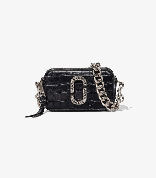 Torba Crossbody Damskie Marc Jacobs Croc-Embossed Snapshot Czarne | 24YHDSCQX