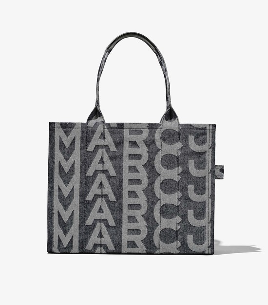 Torby Tote Damskie Marc Jacobs Monogram Denim Large Szare | 80WHJOPIX